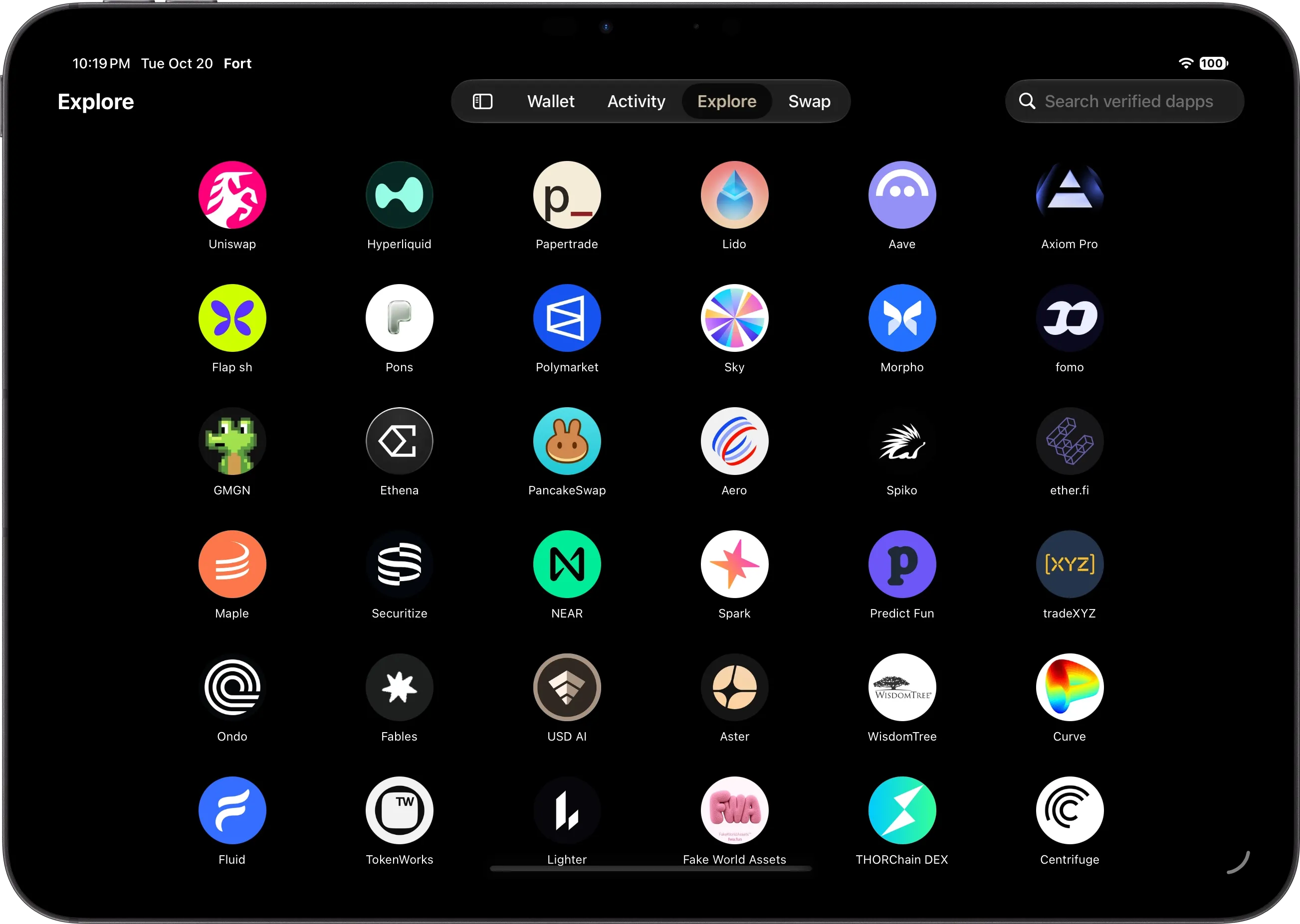 Fort exploring verified dapps on an iPad